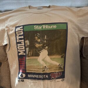 Vintage 1996 MLB Minnesota Twins Paul Molitor Front Pages T-Shirt Sz L